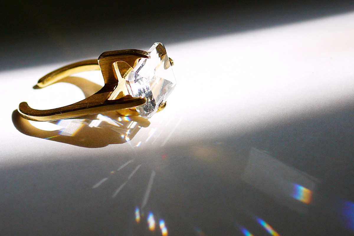 オクタゴンリング ゴールド 水晶の画像