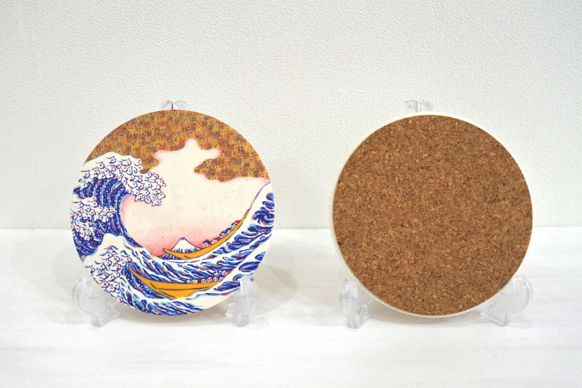 美濃焼コースター 浮世絵 × ねこだらけシリーズ「富嶽三十六景 神奈川沖 猫の浪裏」の画像