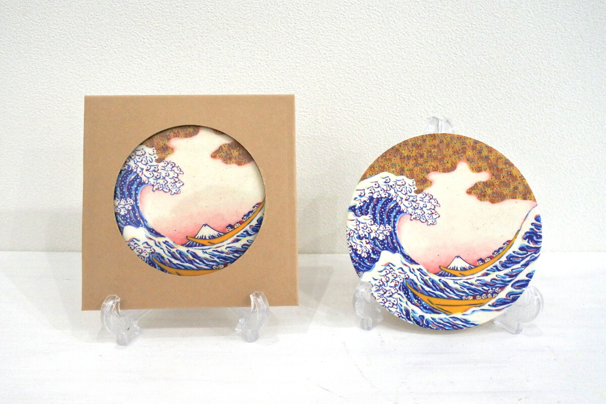 美濃焼コースター 浮世絵 × ねこだらけシリーズ「富嶽三十六景 神奈川沖 猫の浪裏」の画像
